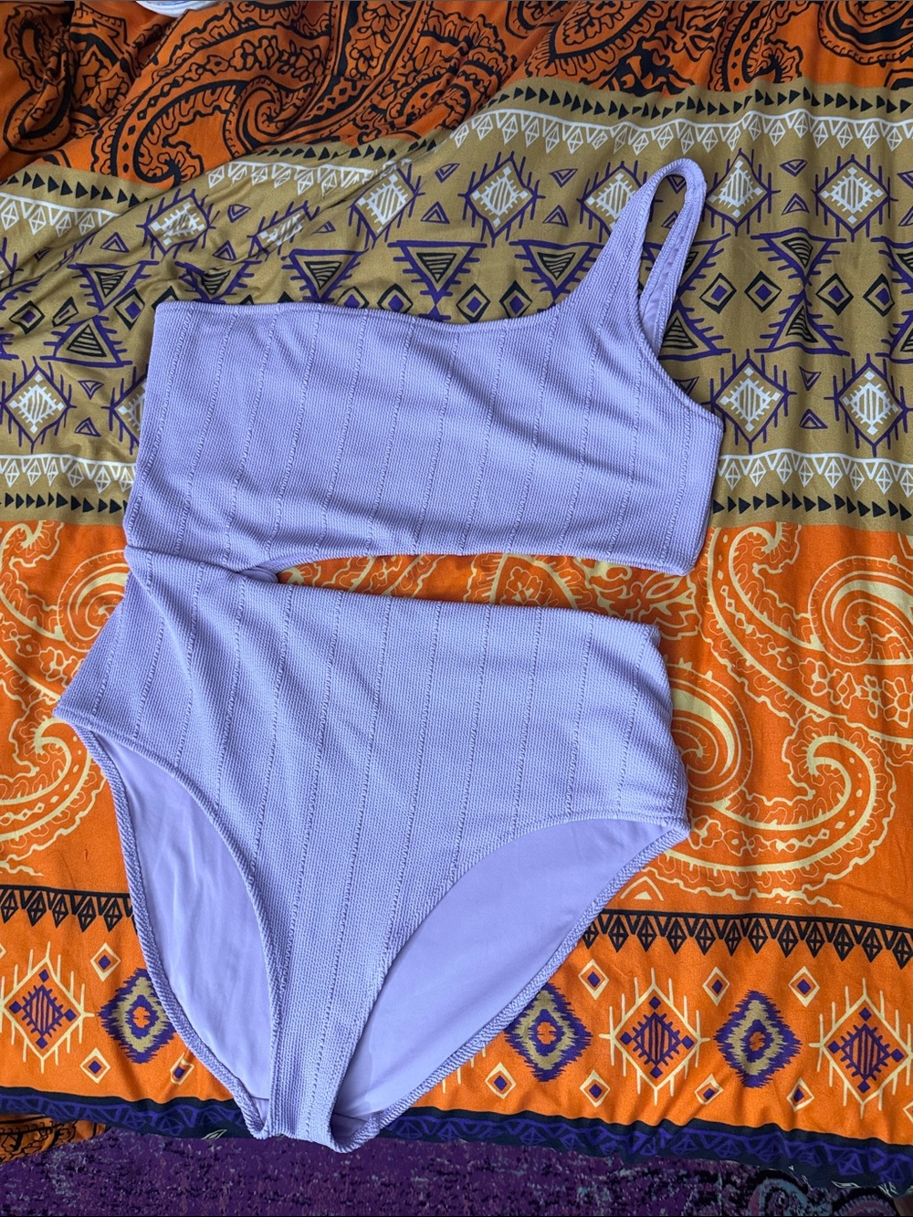 Aerie Lilac Crinkle One Shoulder Swimsuit - XXL